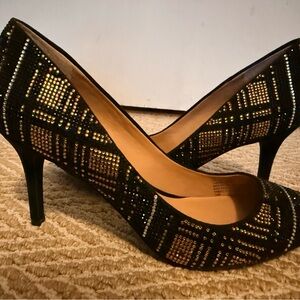 Embellished I.N.C. Black High Heel Pumps with Gold Accent